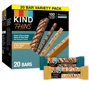 KIND Thins Dark Chocolate Nuts and Sea Salt & Caramel Almond and Sea Salt Bars Variety Pack – 20ct - 1 of 4