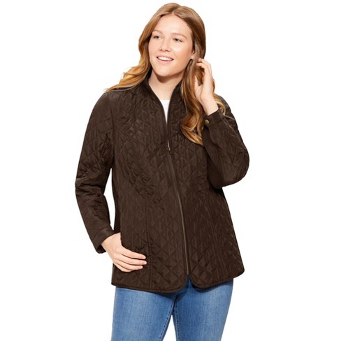 Woman Within Women s Plus Size Zip front Quilted Jacket M Chocolate Target