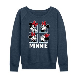 Women's - Disney - Minnie Grid Lightweight French Terry Wide Neck Long Sleeve Shirt - 1 of 4