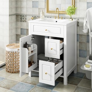TIRAMISUBEST 24'' Bathroom Vanity with Ceramic Sink, Freestanding Bathroom Vanity Cabinet with 1 Soft Close Door and 2 Soft Close Drawers - 1 of 4