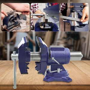 6" Heavy Duty Bench Vise - 360° Swivel Base With Locking Mechanism for Woodworking, Metalworking & DIY Projects - Blue - 1 of 4