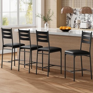 Bar Stools Set of 2-4, Wooden Barstools, Faux Leather Upholstered Bar Chair with Back & Footrest & Thick Cushion, Counter Height Bar Stools - 1 of 4