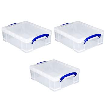 Really Useful Box Plastic Storage Container with Built-In Handles and Snap Lid, 3 Liters, 6 1/2 x 7 1/4, 9 1/2 x 7 1/4 x 6 1/2, Blue