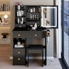 VYNXARIA 29.2" Small Size Left Drawer Desktop Vanity Table&Cushioned Stool,Hair dryer bracket,Extra Sliding Mirror,Black - 2 of 4