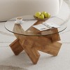 Minimalis Round Glass Coffee Table With Unique Design Legs,Walnut Colored Texture Sticker MDF Legs,Coffee Table With Glass Top -Maison Boucle - 2 of 4