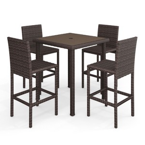 Martha Stewart Bedford 5-Piece Indoor-Outdoor Bar Set with 4 Patio Bar Stools and Bar Height Table with Engineered Wood Top in Rattan Wicker - 1 of 4