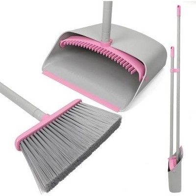 Standing Dustpan and Broom Set with 52" Long Extendable Handle, for Indoor, Kitchen, Office, and Lobby Floor Cleaning