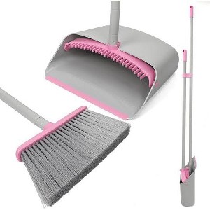 Standing Dustpan and Broom Set with 52" Long Extendable Handle, for Indoor, Kitchen, Office, and Lobby Floor Cleaning - 1 of 4