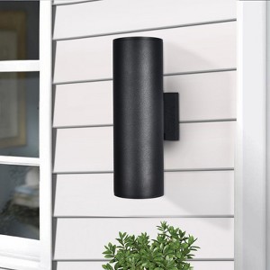 Rennnsan Crensel 13"H Hardwired Cylinder Aluminum Modern LED Dimmable Outdoor Wall Sconce in Black - 1 of 4