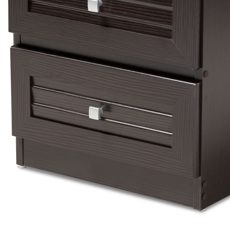 Carine Modern and Contemporary Finished 2 Drawer Nightstand Dark Brown - Baxton Studio, 6 of 11