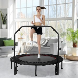 HANPURE 48'' Foldable Mini Trampoline, 300lbs Load, Adjustable Handle, Fitness Rebounder for Adults Indoor/Garden, Xmas Gift - 1 of 4