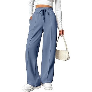 Pinspark Wide Leg Sweatpants Women High Waisted Baggy Sweat Pants Elastic Elevated Seams Loose Active Pants with Pockets - 1 of 4