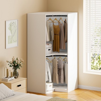 Corner Wardrobe With Space-Saving Design, Tall Clothing Armoires With 2 Practical Shelves, Modern Armoires For Neat Garment Storage-Cuddlewood