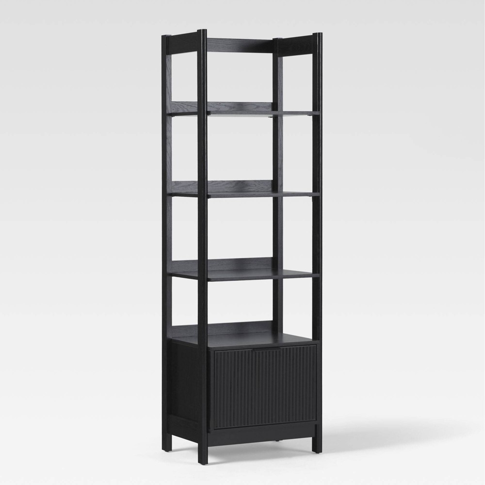 Photos - Garden & Outdoor Decoration Saracina Home 70" Reeded Bookshelf with Drawer Black