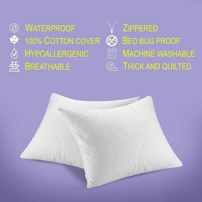Quilted Cotton-Blend Standard/Queen Pillow Protector, Hypoallergenic, Set of 8 - White