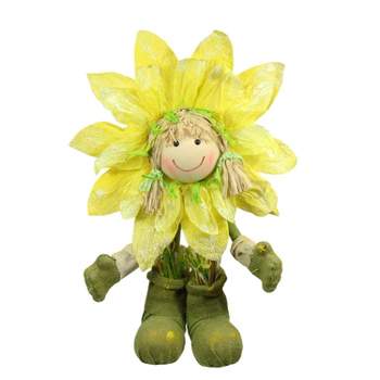 Northlight 17.5" Yellow and Green Spring Floral Standing Sunflower Girl Decorative Figure