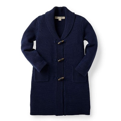 Image of Hope & Henry Girls' Tunic Cardigan with Shawl Collar (Blue, 3-6 Months)
