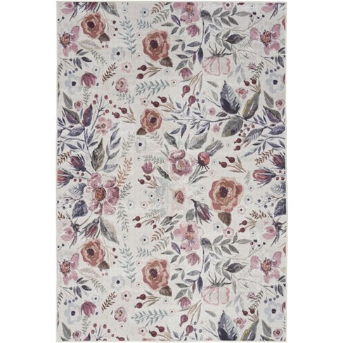 Nourison Washables Floral Indoor Non-skid Area Rug Ivory Pink 4' X 6 