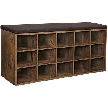 VASAGLE Shoe Rack Bench Storage Bench with Cushion 15 Compartments Rustic Brown