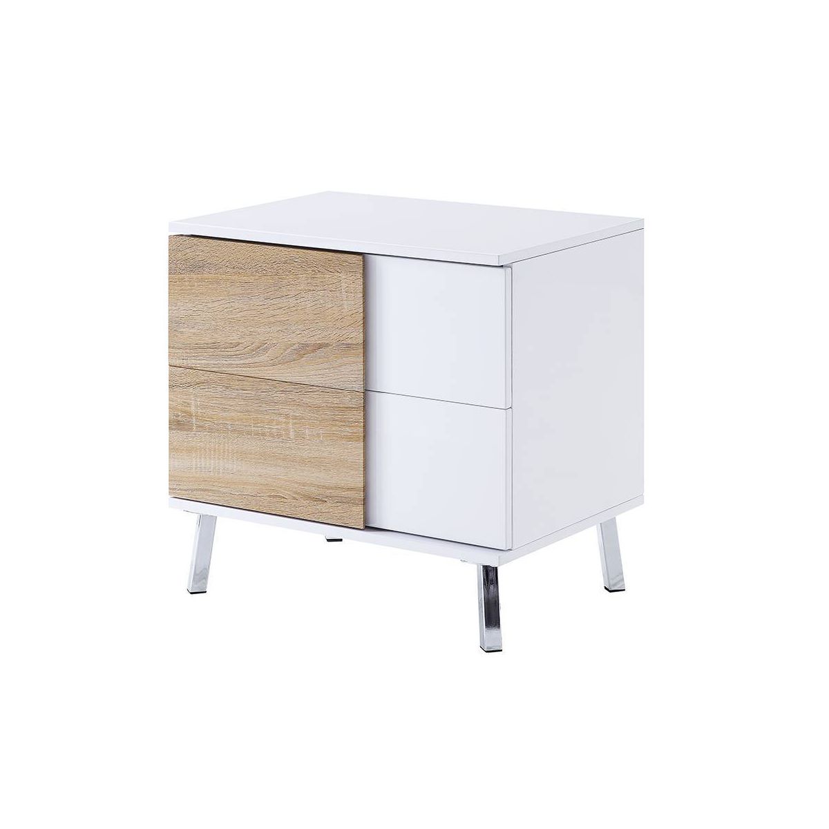 Acme Furniture Verux 22" Accent Tables White High Gloss: Modern Rectangular with Tapered Legs & Storage Drawer
