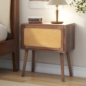 Christopher Knight Home Ena Mid-Century Modern Rattan Rotating Hidden Storage Nightstands - 1 of 4