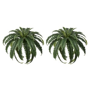 Artificial Boston Fern 15.7" Faux Silk Plant - UV Resistant Indoor Fake Tree with Realistic Leaves and Construction Basket - Perfect for Home Decor - 1 of 4