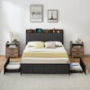 Bed Frame with 2 Storage Drawers, Linen Upholstered Platform Bed Frame with Storage Headboard and Charging Station, Heavy Duty, Gray - 4 of 4