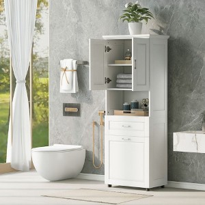Tall Bathroom Storage Cabinet, Toilet Paper Towels Storage Cabinet, Free Standing Bathroom Organizer, With Tilting Laundry Basket - 1 of 4