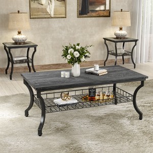 VECELO Set of 3 Coffee Table Sets，2 Tier End Table with Open Storage Shelf for Living Room, Bedroom - 1 of 4