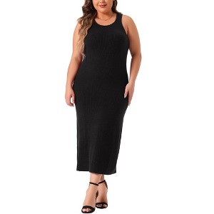 Agnes Orinda Women's Plus Size Crew Neck Sleeveless Knit Midi Tank Sweater Bodycon Dresses - 1 of 4