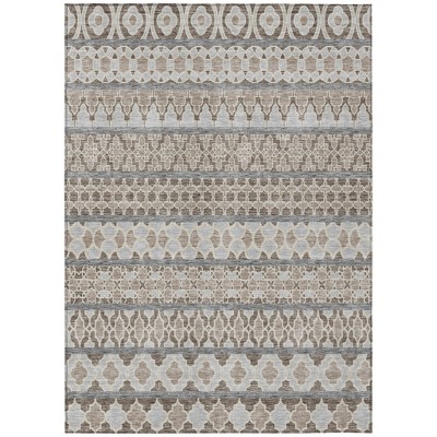 Taupe Beige And Gray Quatrefoil Washable Indoor Outdoor Area Rug