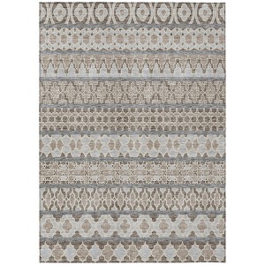 Taupe Beige And Gray Quatrefoil Washable Indoor Outdoor Area Rug - 1 of 4