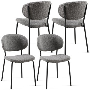 CENGHU Mid-Century Modern Boucle Fabric Dining Chairs, Curved Backrest Upholstered Boucle Dining Chair with Black Metal Legs - 1 of 4