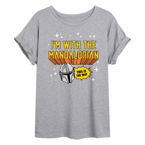 Women's - Star Wars - The Mandalorian Im With Mando Oversized Graphic T-Shirt - 1 of 4