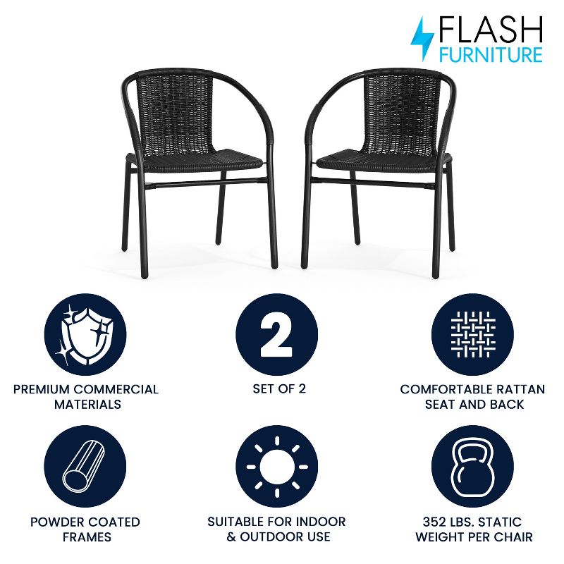 Flash Furniture Lila 2 Pack Rattan Indoor-Outdoor Restaurant Stack Chair, 3 of 17