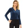 INSPIRE CHIC Women's Ribbed Knit Velvet V Neck Long Sleeve Solid Blouse - 2 of 4