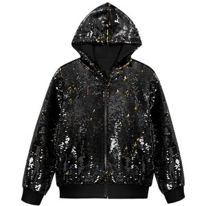 Lars Amadeus Men's Long Sleeves Zip Up Sparkle Metallic Sequins Hoodie Jackets - 1 of 4