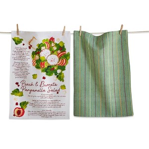 tagltd Set of 2 Panzella Salad Receipe with Coordinating Green Stripe Cotton   Kitchen Dishtowels 26L x 18W in.    Set In Crate for Gift Gicing - 1 of 2