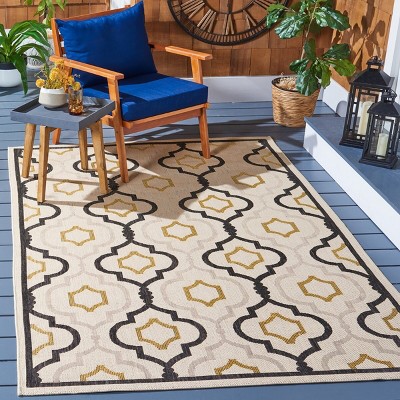 Elegant Beige & Black Synthetic 4' x 6' Indoor/Outdoor Area Rug