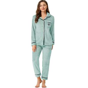 Allegra K Women's Flannel Button Down Lounge Winter Long Sleeves Pajama Sets