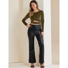 Allegra K Women's Glitter Long Sleeve Cut Out Twist Front Slim Fitted Crop Top - 3 of 4