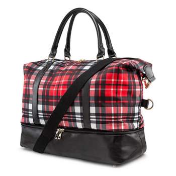 Plaid Weekender Bag Duffle Bag For Women Large Travel Tote Bag Overnight  Weekend Bags With Shoulder Strap(red)