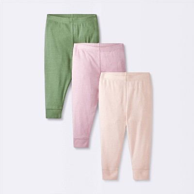 Baby 3pk Solid Cotton Pants - Cloud Island™ Pink/Green 3-6M