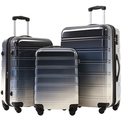 NAYSAYE Luggage 3 Piece Set Gradient Color Expandable Suitcases with Spinner Wheels TSA Lock for Travel, Black Multi, 28.5"*17.9"*11.6"