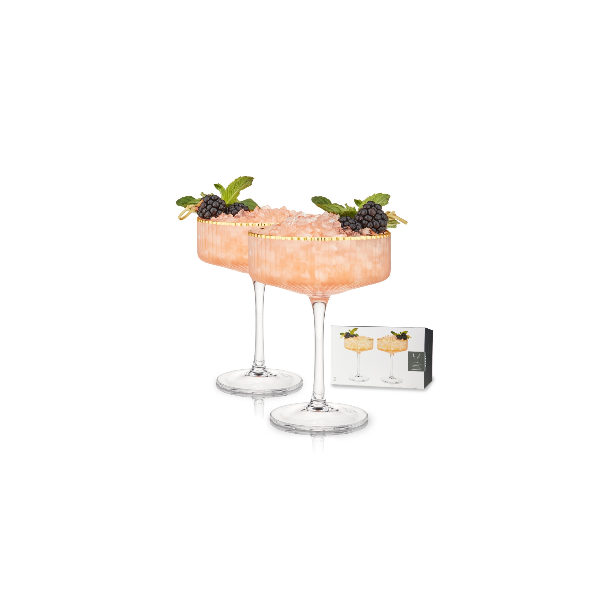 Viski Meridian Vintage Coupe Glasses Set of 2, Lead-free Crystal, Gold-Dipped Rim, 11.5 oz Cocktail Glasses, Anniversary Gifts for Women, Home Bar