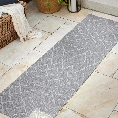 Madaba Bohemian Gray/Cream Moroccan Trellis Synthetic Runner Rug - 2x8