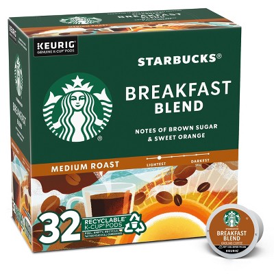 Starbucks Coffee, Ground, Medium Roast, Breakfast Blend, K-Cup Pods - 22 pack, 0.44 oz pods