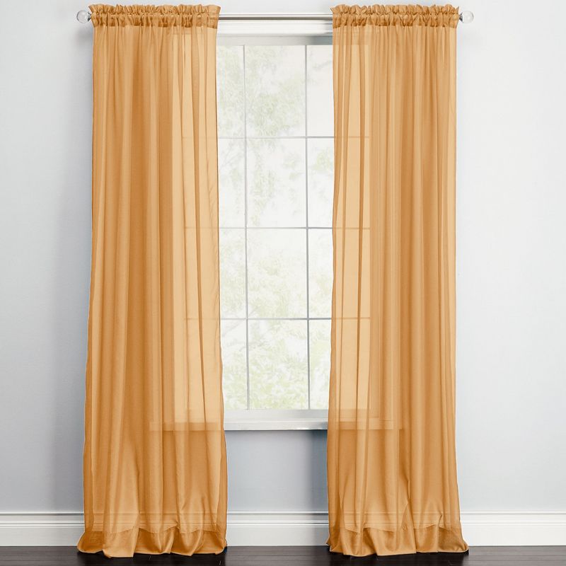 BrylaneHome  Sheer Voile Rod-Pocket Panel Pair Window Curtains, 1 of 2