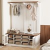 Luck Live Wardrobe shelf, portable hall storage coat rack with a long bench, equipped with 4 hooks for hanging coats, off-white in color. - 2 of 4