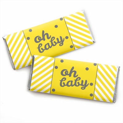 Big Dot of Happiness Hello Little One - Yellow and Gray - Neutral Baby Shower Candy Bar Wrappers Party Favors - Set of 24